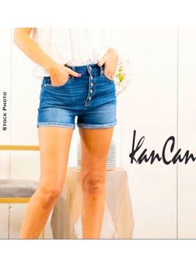 KanCan Hilary High Rise Button-fly Denim Shorts (KC8612M) (Med~W26/27”)